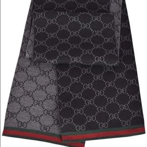 Gucci Black 325806 Wool Gg Guccissima Red Green Stripe Scarf